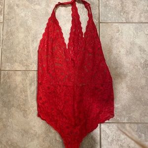 Red Free People Lace Bodysuit Size Medium